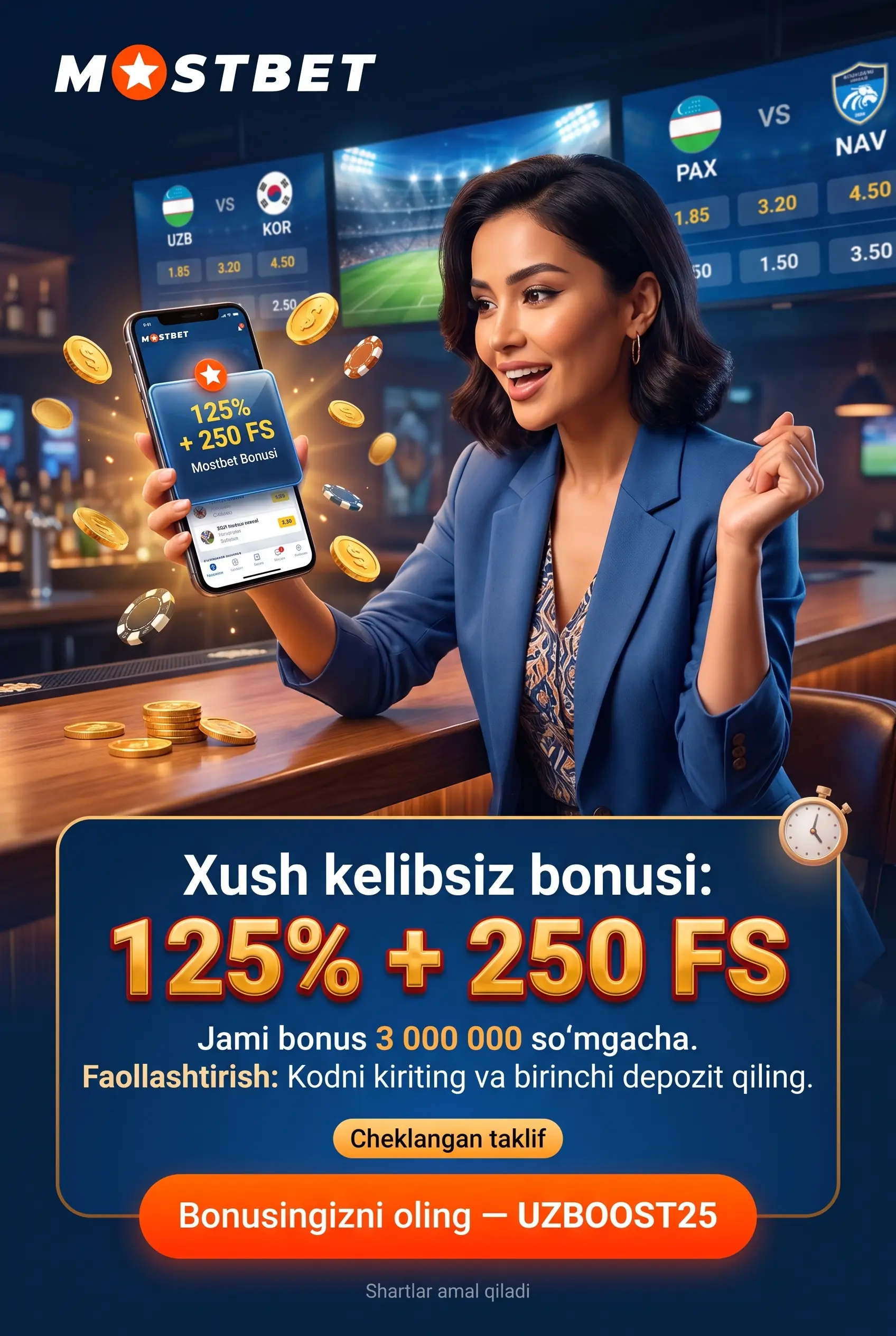 Mostbet xush kelibsiz bonusi